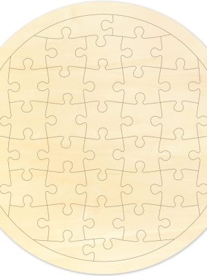 Blank Puzzle Round Shape with 38 Pieces to Draw on, Each Piece is Unique, Blank Wooden Jigsaw Puzzles with Tray for Crafts & DIY, Custom Puzzle 8.4x8.4 Inches 1 Pack