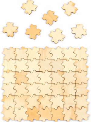 , Unfinished Wooden Blank Jigsaw Freeform Wood Piece for DIY Crafts Arts Card Making (50 Pack)