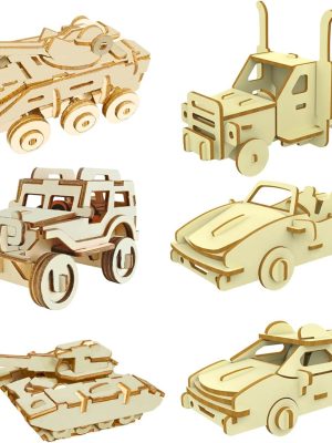 3D Wooden Puzzle - 6 Piece Set Wooden Car Brain Teaser Puzzle - DIY Assembly Car Building Model Kits - Wood  Toys Gifts for Kids and Adults Teens Boys Girls