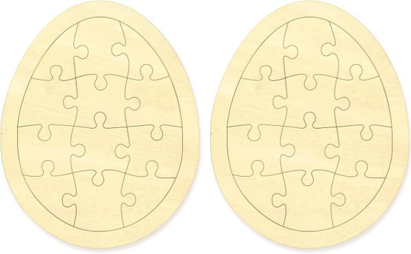 Easter Egg Blank Puzzle with 12 Pieces to Draw on Pack of 2, Each Piece is Unique, Blank Wooden Jigsaw Puzzles with Tray for Crafts & DIY, Custom Puzzle 5x6.3 Inches