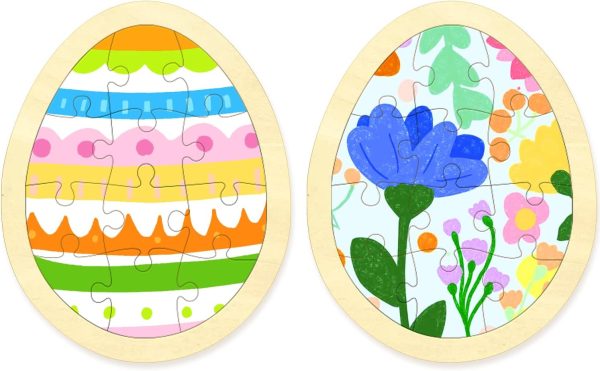 Easter Egg Blank Puzzle with 12 Pieces to Draw on Pack of 2, Each Piece is Unique, Blank Wooden Jigsaw Puzzles with Tray for Crafts & DIY, Custom Puzzle 5x6.3 Inches