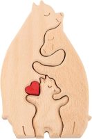 Personalized Bear Family Wooden Art Puzzle, Wooden Bear Puzzle Loving Blank Family Bear Sculpture with Heart Decorative Housewarming Wood Birthday Gifts for Dad Mom Home Decoration(3 Bears)