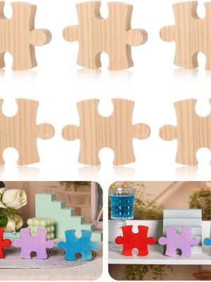 12 Pcs Wooden Puzzle Cutouts Unfinished Puzzles Shaped Table Sign Wood Puzzles Blocks to Paint Blank Puzzle Pieces Wooden Table Centerpieces for DIY Craft Home Tiered Tray Decor,3.94x2.95 Inch