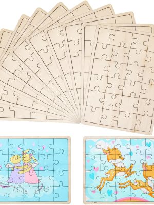 Deekin 30 Sheets Unfinished Wood Blank Puzzles Customizable Blank Wooden Pieces Freeform Things to Paint, Write and Draw On, Wooden Jigsaw Puzzles for Kids DIY Craft, 8.9 x 5.9 Inch