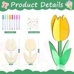 12 Pack Wood Tulips to Paint, DIY Wooden Tulips Flowers Craft Kits with Decorate Tools Spring Summer Centerpieces Craft Ornaments for Home DIY Craft Party Favors Tiered Tray Decorations (12)