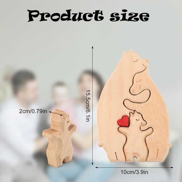 Personalized Bear Family Wooden Art Puzzle, Wooden Bear Puzzle Loving Blank Family Bear Sculpture with Heart Decorative Housewarming Wood Birthday Gifts for Dad Mom Home Decoration(3 Bears)