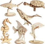 3D Wooden Sea Animal Puzzle - 6 Piece Set Wood Sea Animals Skeleton Assembly Model Kits - Wooden Crafts DIY Brain Teaser Puzzle -  Toys Gifts for Kids and Adults Teens Boys Girls