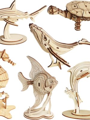 3D Wooden Sea Animal Puzzle - 6 Piece Set Wood Sea Animals Skeleton Assembly Model Kits - Wooden Crafts DIY Brain Teaser Puzzle -  Toys Gifts for Kids and Adults Teens Boys Girls