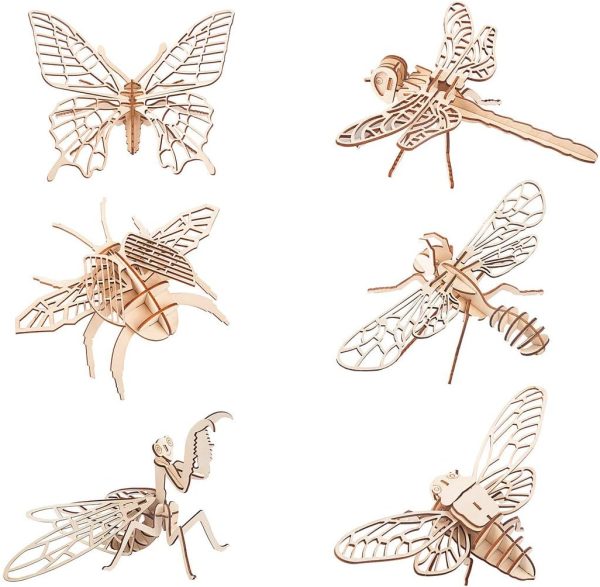 3D Wooden Insect Puzzle - 6 Piece Set Insect Animal Skeleton Assembly Model Puzzle - DIY Wooden Crafts 3D Puzzle -  Toys Gifts for Kids and Adults Teens Boys Girls