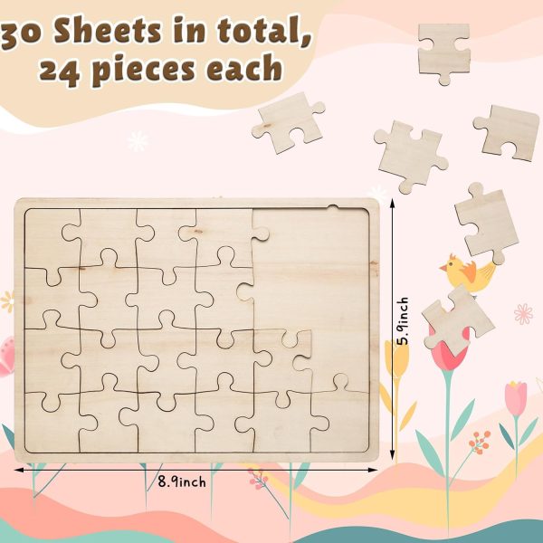 Deekin 30 Sheets Unfinished Wood Blank Puzzles Customizable Blank Wooden Pieces Freeform Things to Paint, Write and Draw On, Wooden Jigsaw Puzzles for Kids DIY Craft, 8.9 x 5.9 Inch