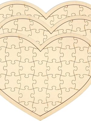 3 Pack Blank Wooden Heart Shaped Jigsaw Puzzle 11.2x8.4 Inch Unfinished Wooden Puzzle Board Heart Shaped Canvas for DIY