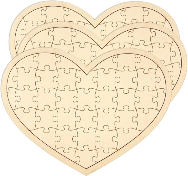 3 Pack Blank Wooden Heart Shaped Jigsaw Puzzle 11.2x8.4 Inch Unfinished Wooden Puzzle Board Heart Shaped Canvas for DIY