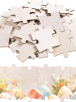 72 Pcs Blank Wooden Puzzle Pieces Jumbo Size Wooden Puzzle Shape Cutouts 3.94x3.15 Inch Unfinished Freeform Jigsaw Wood Puzzles for Arts & Crafts, DIY Projects, Painting, Home Decorations