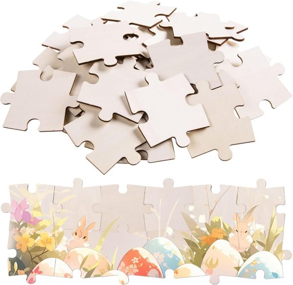 72 Pcs Blank Wooden Puzzle Pieces Jumbo Size Wooden Puzzle Shape Cutouts 3.94x3.15 Inch Unfinished Freeform Jigsaw Wood Puzzles for Arts & Crafts, DIY Projects, Painting, Home Decorations