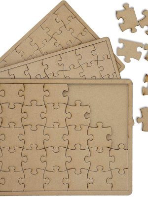 3 Pack 10x7 inch Wooden Blank Jigsaw Puzzles to Draw On – Make Your Own Canvas for DIY Crafts, 35 Pieces