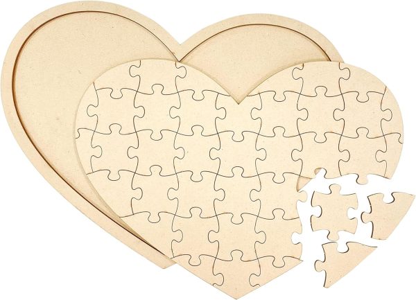 3 Pack Blank Wooden Heart Shaped Jigsaw Puzzle 11.2x8.4 Inch Unfinished Wooden Puzzle Board Heart Shaped Canvas for DIY